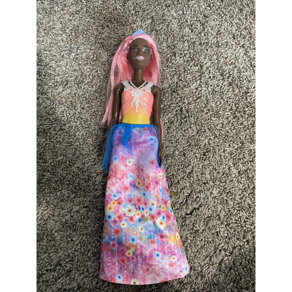Mattel Dreamtopia Barbie Princess African American 11" Doll Pink Hair Tiara